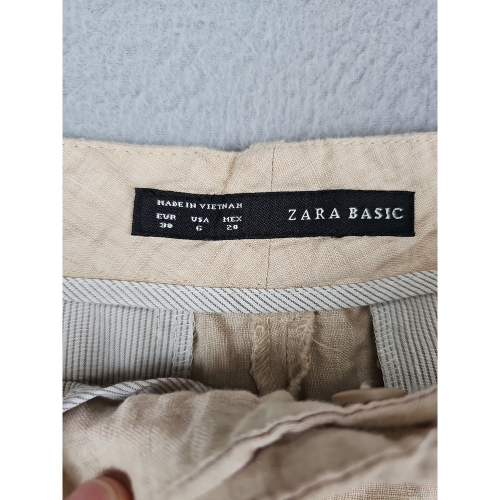 Zara Pants Women's 6 30x26 Beige Linen Tapered Ankle Summer Costal Beach - Picture 3 of 6